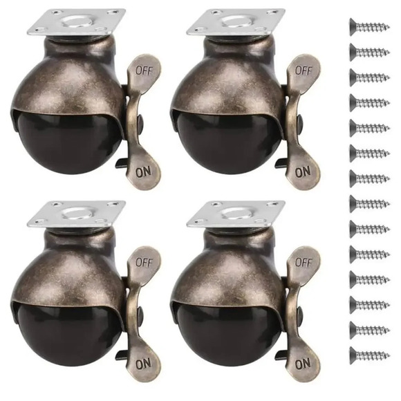 NWT Ball Caster Wheels Set 4 Plate Caster 2” Swivel with Screws Antique Brass - Picture 1 of 4